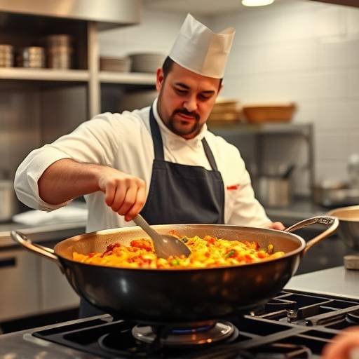 El Chef Antonio preparando una paella valenciana en la cocina de El Rinc&oacute;n del Sabor