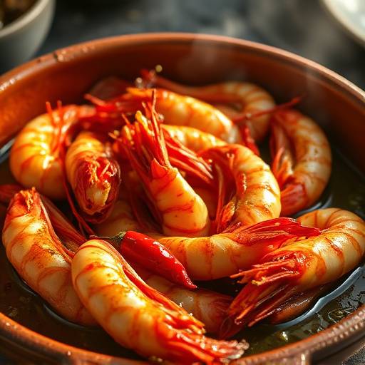 Gambas al Ajillo: gambas cocinadas en aceite de oliva con ajo y guindilla
