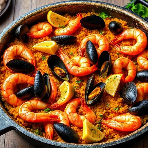 Paella de Marisco: paella tradicional con gambas, mejillones y calamares